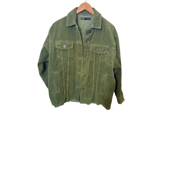 Zara Jackets & Blazers - Zara Olive Corduroy button up shirt jacket  with raw edges size extra small